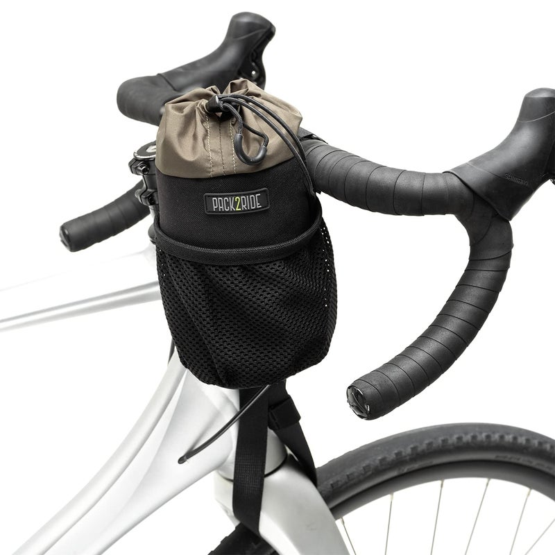 حقيبة مقود الدراجة من PACK2RIDE Bongo - حامل زجاجة مياه للدراجة من القماش المقاوم للماء والمتين، حقيبة جذعية آمنة لركوب الدراجات، تخزين أمامي لركوب الدراجات، منظم الدراجة لركوب الدراجات - أسود - Image 2
